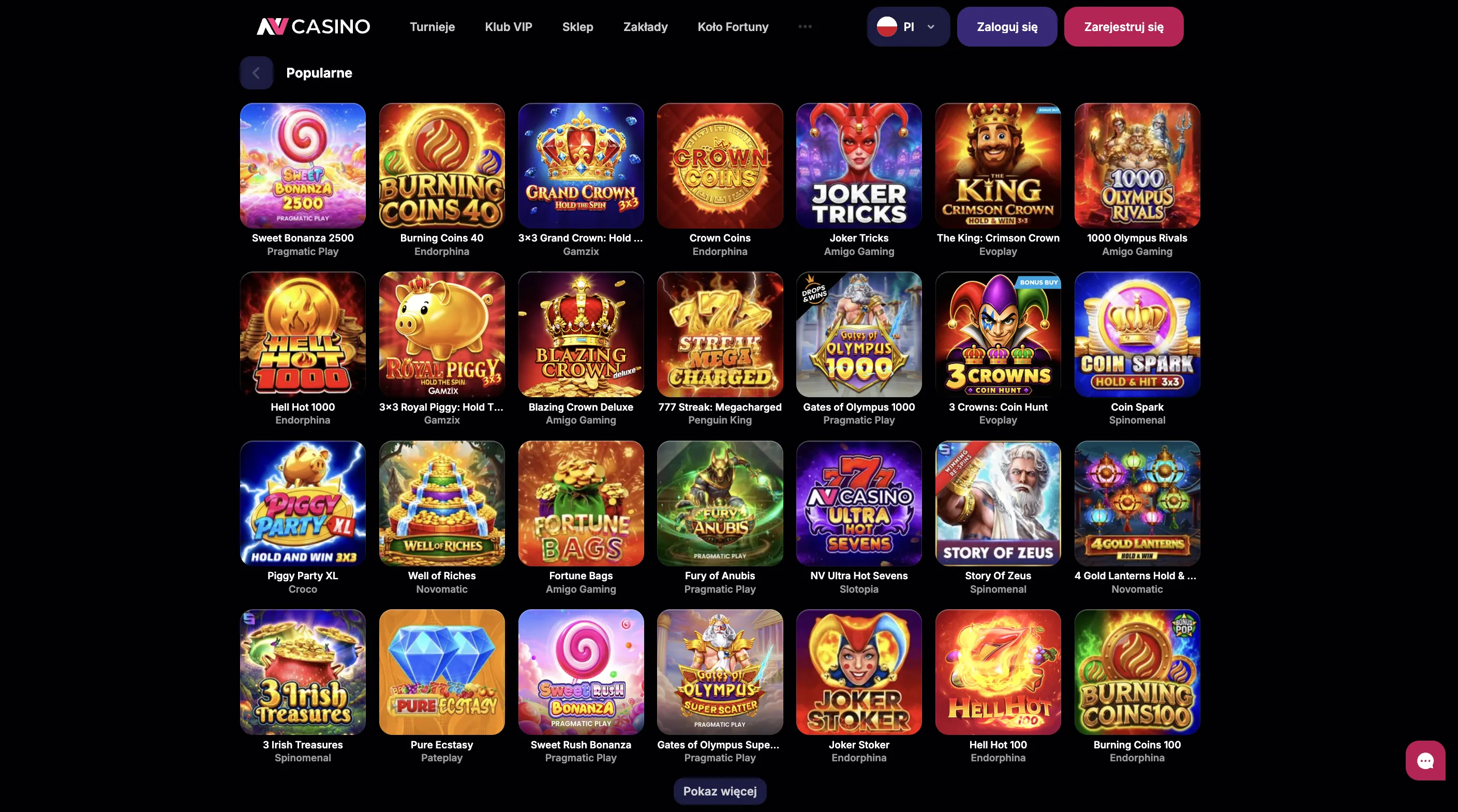 Sloty i live casino w NV Casino